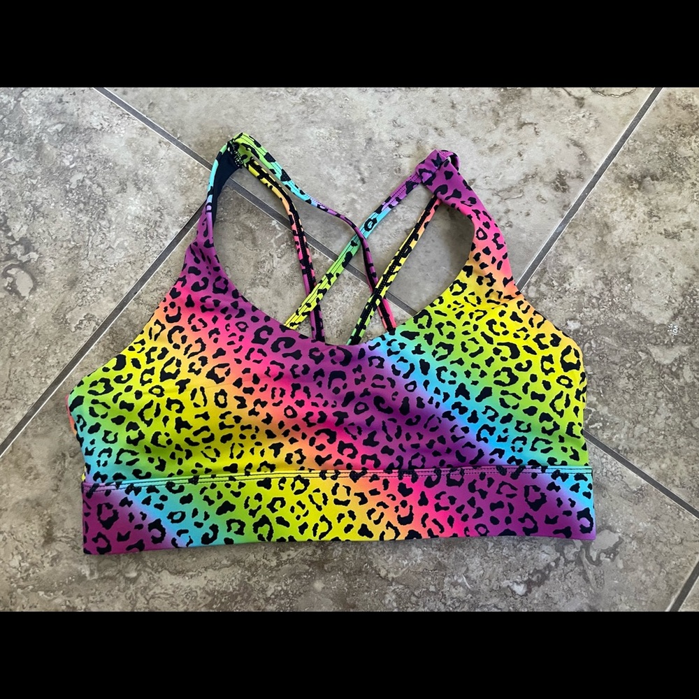 ZYIA Active Rainbow Leopard Light N Tight Strappy Sports Bra *Size XL*